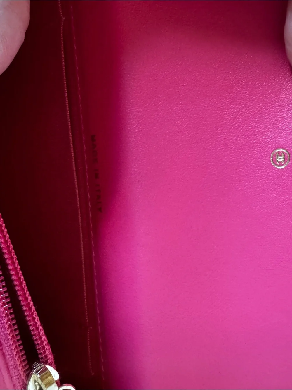 CHANEL Hot Pink Quilted Mini Wallet with Pearl Chain